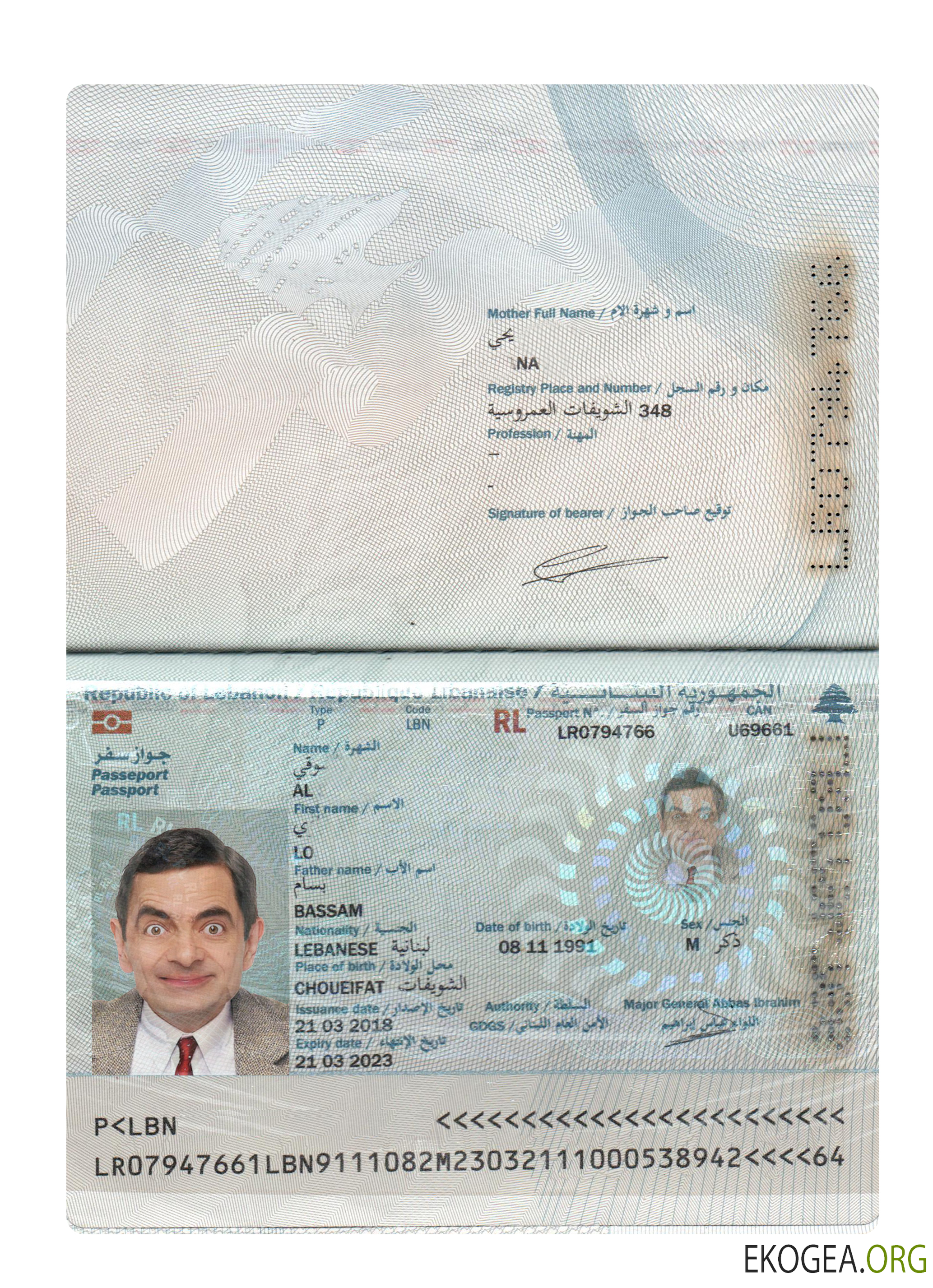 Passeport du Liban 2018 présent